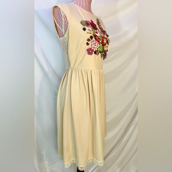 Embroidered Floral Dress Whimsical Lace Cream Fairy Cottagecore Romantic Sz 8 - Picture 7 of 14
